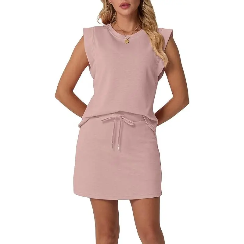 ❤️DEALS FOR YOU-Women's Summer 2 Piece Skort Set Cap Sleeve Round Neck Top & Tennis Skirt with Pockets for Athletic & Casual