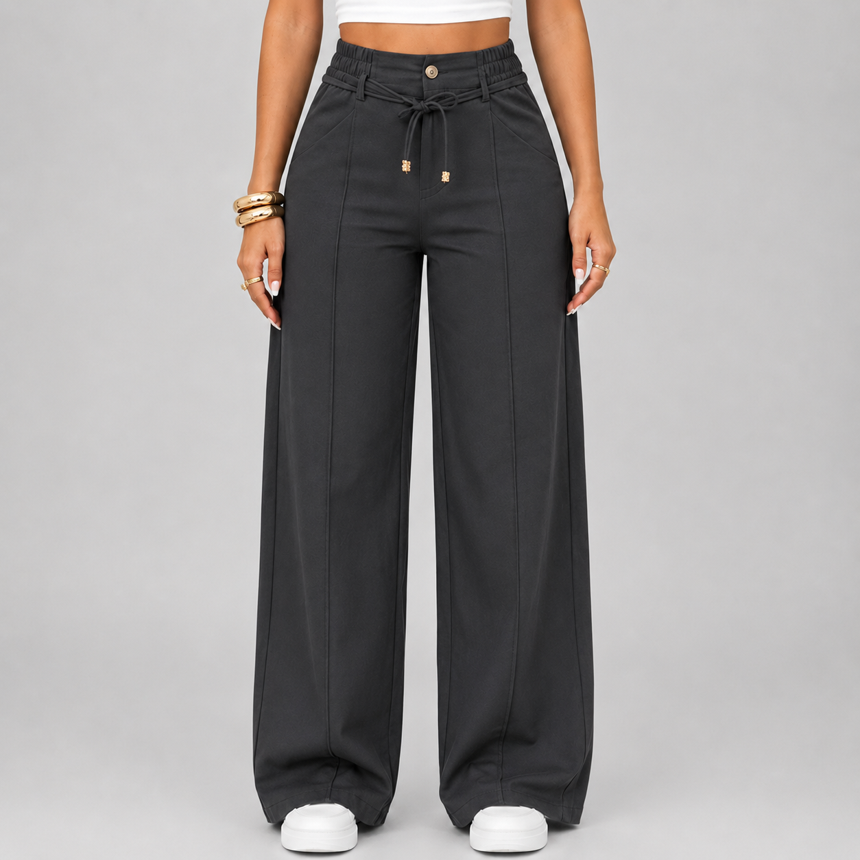 ⚡New Summer Adjustable Drawstring High Waist Wide-Leg Pants