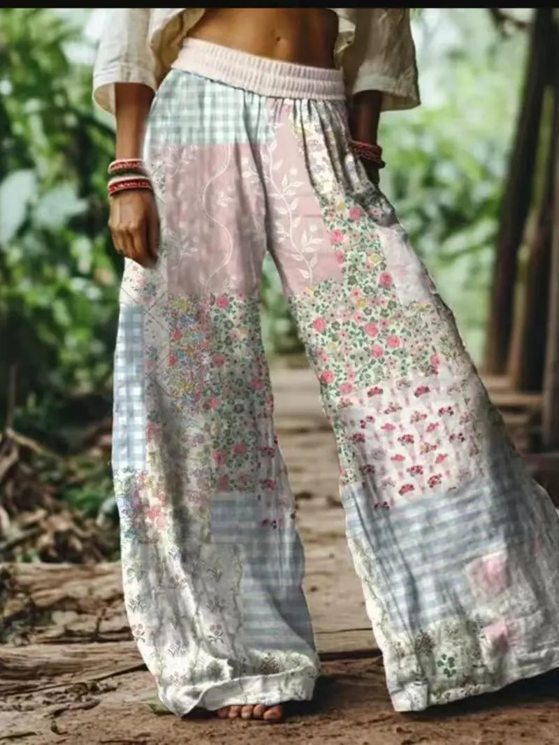 【LAST DAY SALE】Women's Casual Bohemian Style Floral Print Wide-Leg Pants
