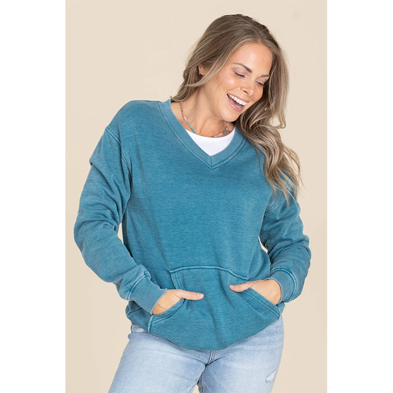 Women's Pigment Dyed Cozy V-Neck Sweatshirt