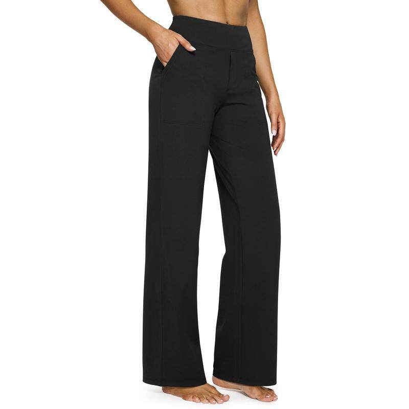 Women's High Waist Wide Leg Yoga Pants - Soft Stretch, Pockets, Curvy Plus-Size Clothes, Business Casual Pants for Women, Chic Daily Outfit