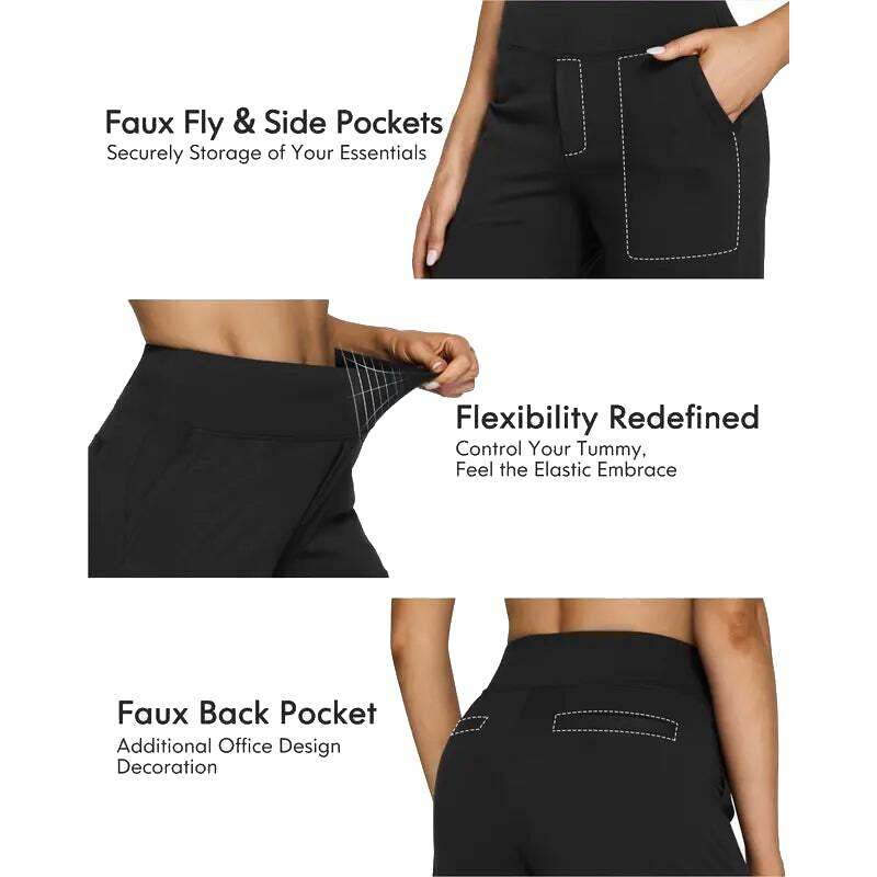 Women's High Waist Wide Leg Yoga Pants - Soft Stretch, Pockets, Curvy Plus-Size Clothes, Business Casual Pants for Women, Chic Daily Outfit