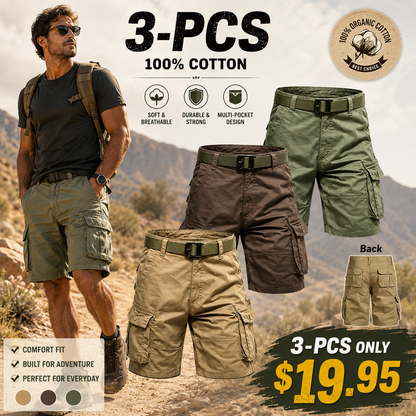 Men's Lightweight Cargo Shorts with Belt & Functional Pockets
