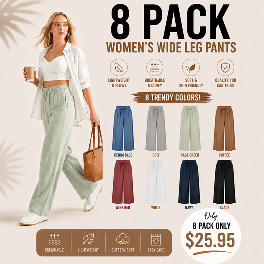 High-Waisted Drawstring Wide-Leg Linen-Feel Pants with Pockets