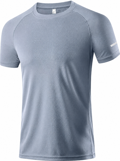 Men's Print Reflective Stripe Sports T-Shirts, Quick Drying Breathable Round Neck T-shirt,Casual Tops for Workout Running