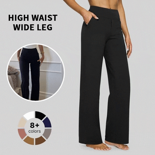 Women's High Waist Wide Leg Yoga Pants - Soft Stretch, Pockets, Curvy Plus-Size Clothes, Business Casual Pants for Women, Chic Daily Outfit