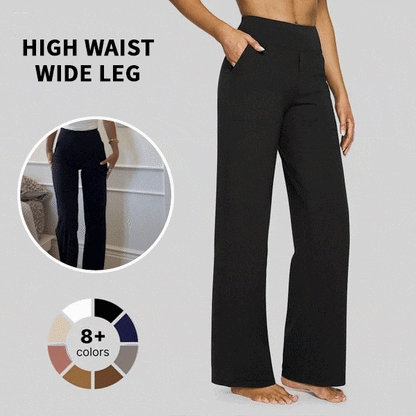 Women's High Waist Wide Leg Yoga Pants - Soft Stretch, Pockets, Curvy Plus-Size Clothes, Business Casual Pants for Women, Chic Daily Outfit