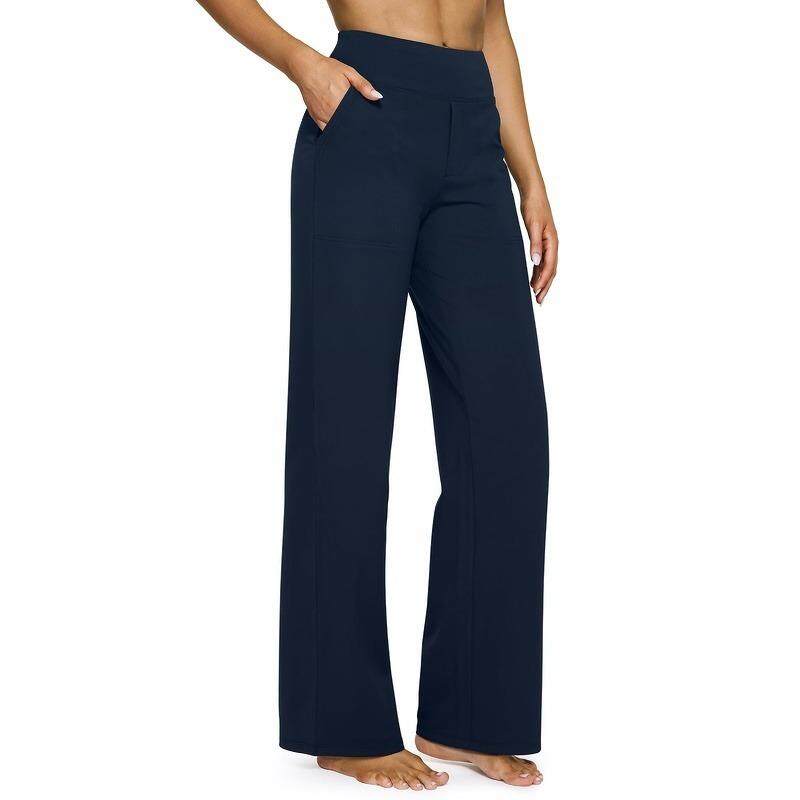 Women's High Waist Wide Leg Yoga Pants - Soft Stretch, Pockets, Curvy Plus-Size Clothes, Business Casual Pants for Women, Chic Daily Outfit