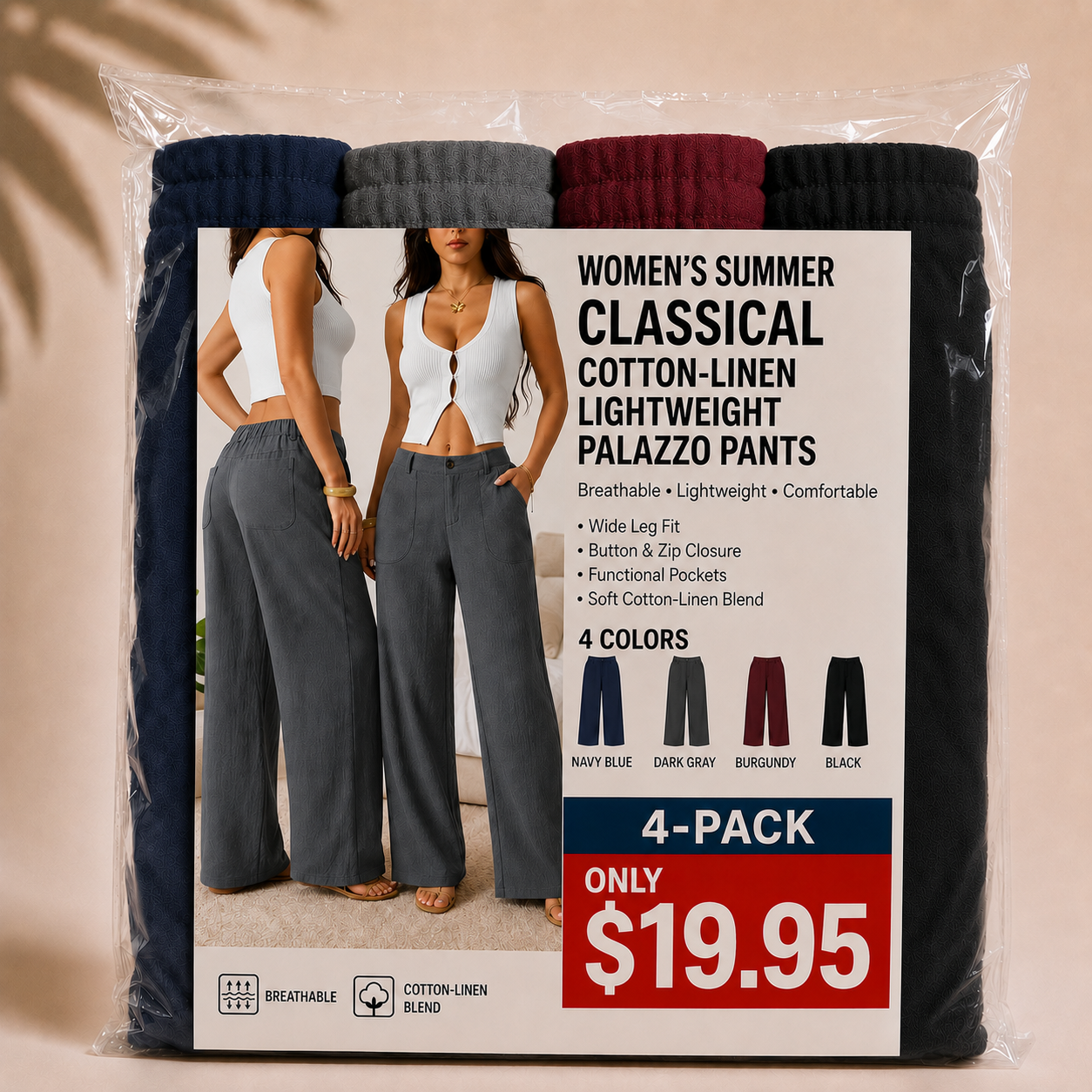 ⚡Women's Summer Classical Cotton-Linen Lightweight Palazzo Pants