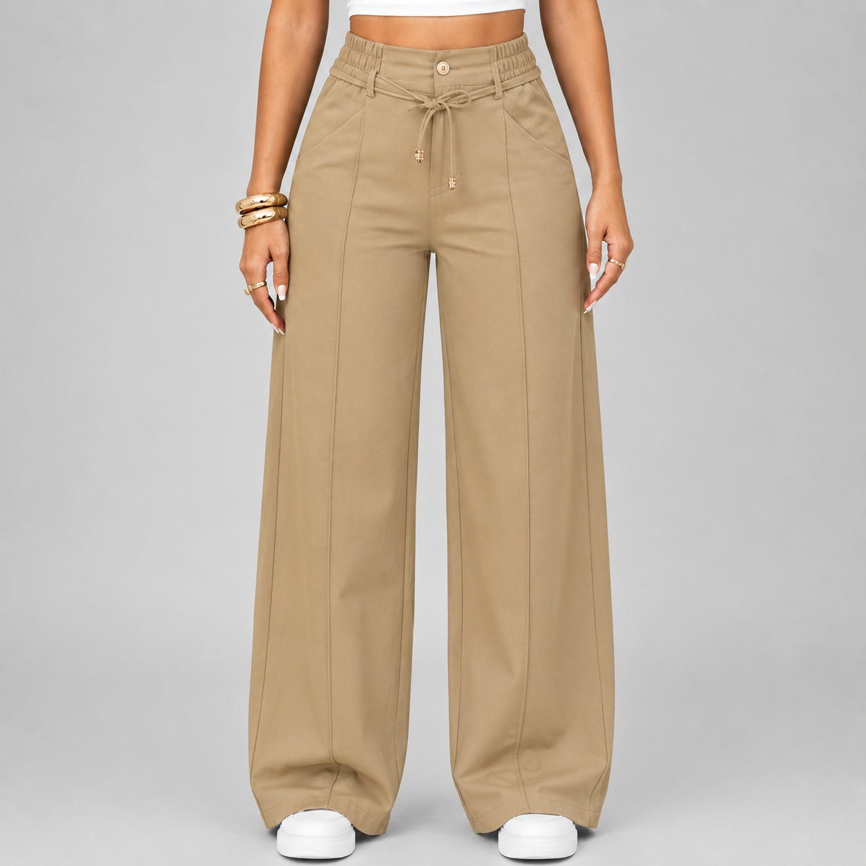 ⚡New Summer Adjustable Drawstring High Waist Wide-Leg Pants