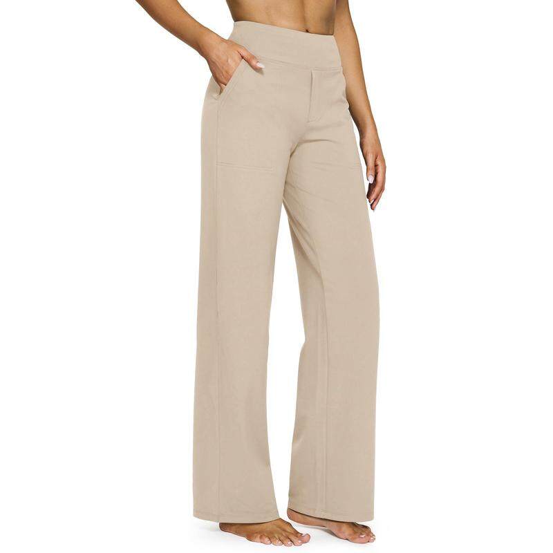 Women's High Waist Wide Leg Yoga Pants - Soft Stretch, Pockets, Curvy Plus-Size Clothes, Business Casual Pants for Women, Chic Daily Outfit