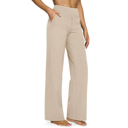 Women's High Waist Wide Leg Yoga Pants - Soft Stretch, Pockets, Curvy Plus-Size Clothes, Business Casual Pants for Women, Chic Daily Outfit