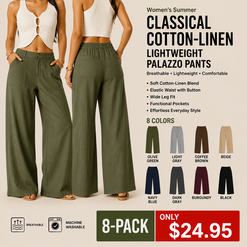 ⚡Women's Summer Classical Cotton-Linen Lightweight Palazzo Pants
