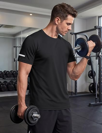 Men's Print Reflective Stripe Sports T-Shirts, Quick Drying Breathable Round Neck T-shirt,Casual Tops for Workout Running