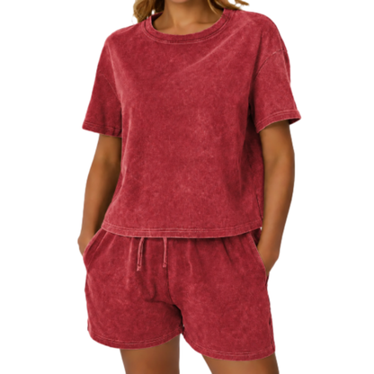 🌿 100% Cotton Women’s Y2K Acid Wash 2-Piece Tank Top & Shorts Set