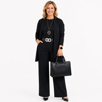 Elegant 3-piece set including long cardigan, top and pants