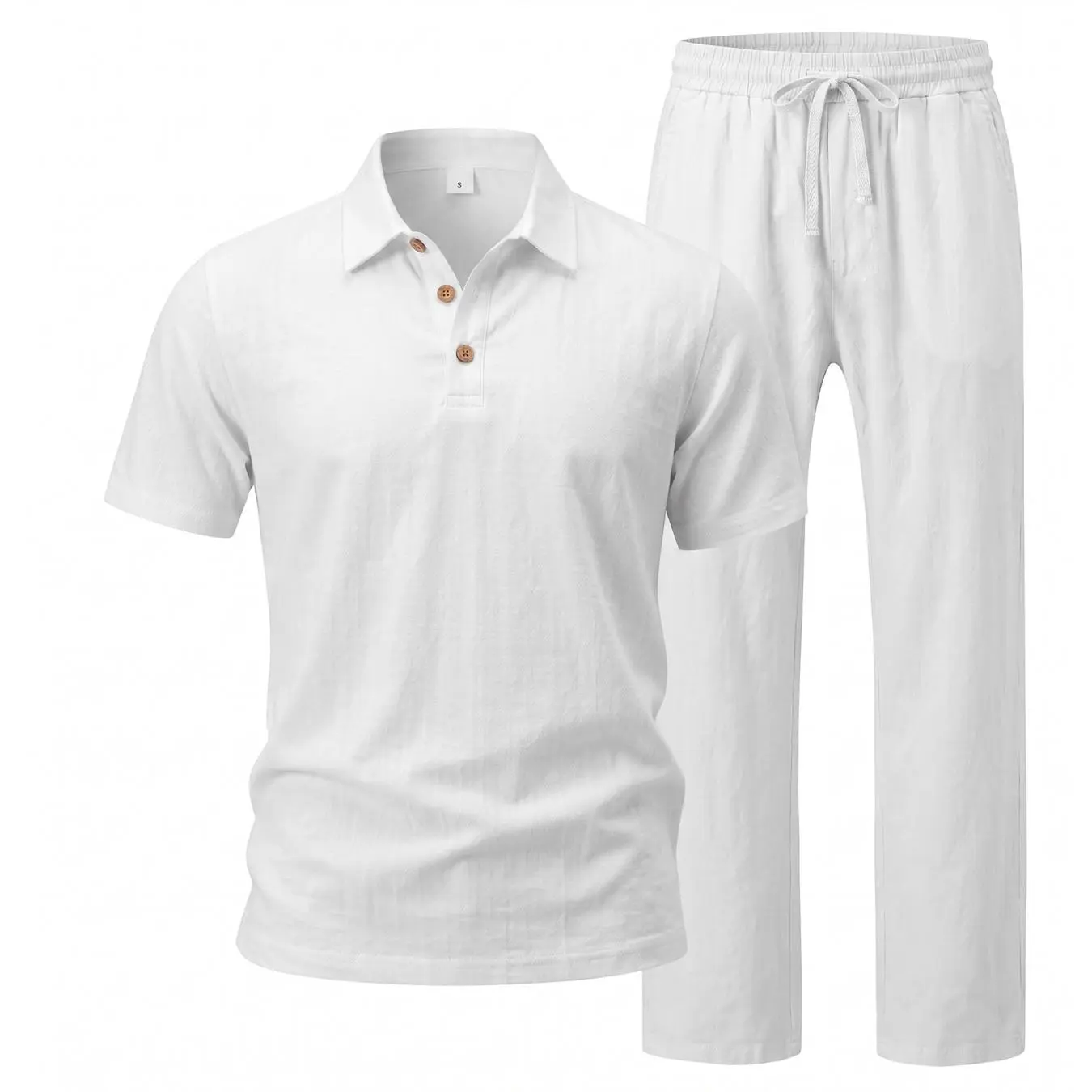 ⚡️Men’s Linen Two Piece Set, Casual Short Sleeve Button Down Shirt and Loose Long Pants Set, Lightweight Breathable Summer Outfit