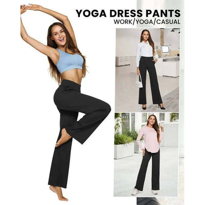 Women's High Waist Wide Leg Yoga Pants - Soft Stretch, Pockets, Curvy Plus-Size Clothes, Business Casual Pants for Women, Chic Daily Outfit