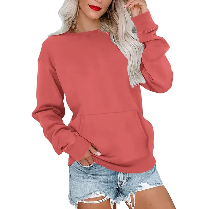 Women's Oversized Crewneck Sweatshirt with Kangaroo Pocket