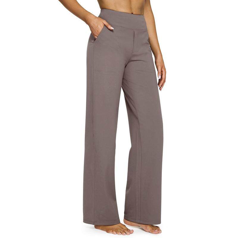 Women's High Waist Wide Leg Yoga Pants - Soft Stretch, Pockets, Curvy Plus-Size Clothes, Business Casual Pants for Women, Chic Daily Outfit
