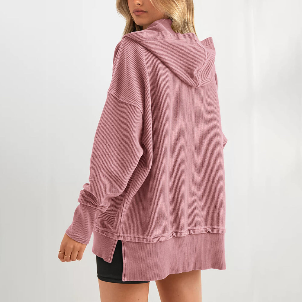Womens Hoodie Oversized Button Up Sweatshirt