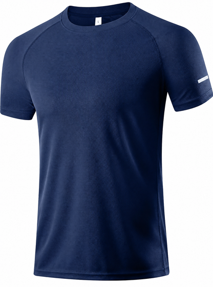 Men's Print Reflective Stripe Sports T-Shirts, Quick Drying Breathable Round Neck T-shirt,Casual Tops for Workout Running