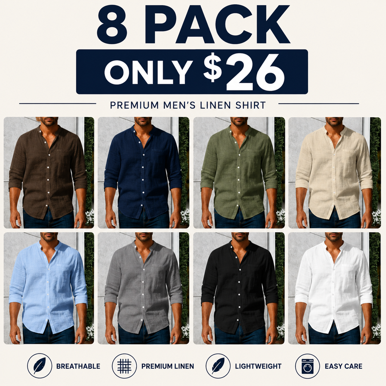 Men's Linen Long Sleeve Stand Collar Shirt