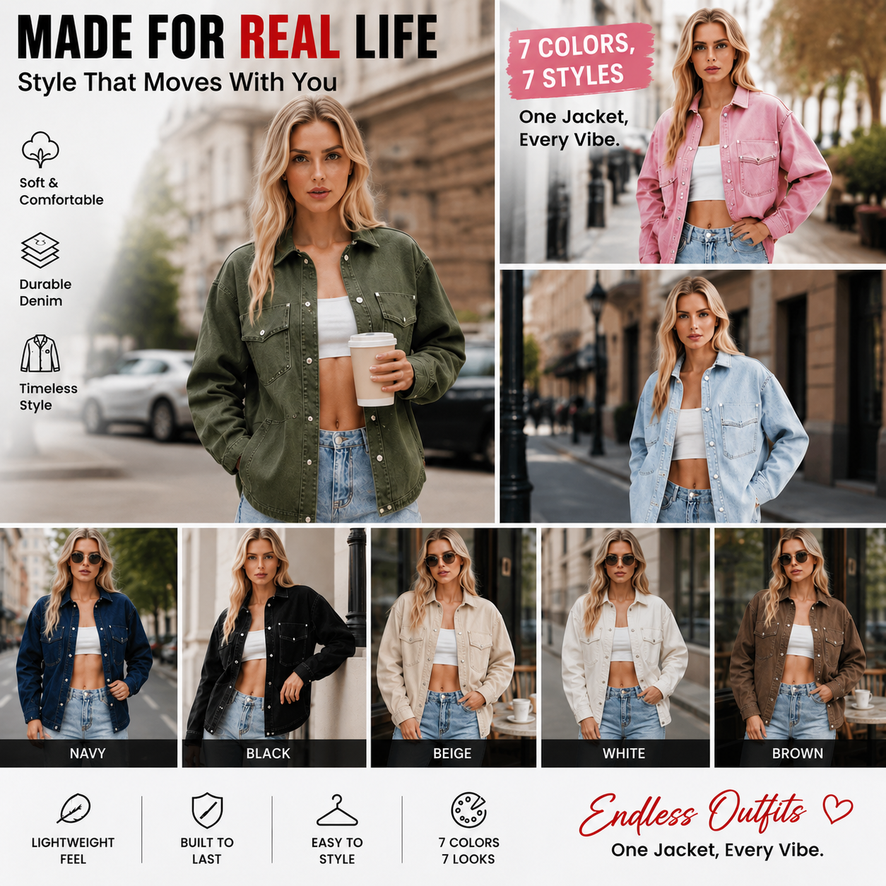 Women’s Oversized Denim Shacket Washed Denim Jacket Button Front Casual Long Sleeve Layering Outerwear