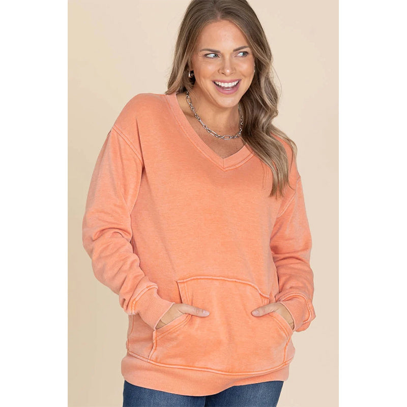 Women's Pigment Dyed Cozy V-Neck Sweatshirt