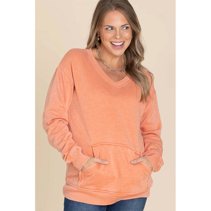 Women's Pigment Dyed Cozy V-Neck Sweatshirt