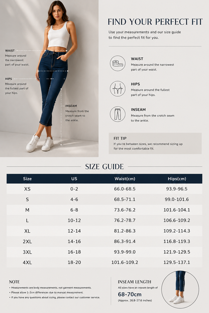 🔥Flash Sale⚡️Wash Contrast Binding Double Button Drawstring Mid Waist Capri Jeans Fit Pants High Stretch Women's Bottoms Streetwear Style