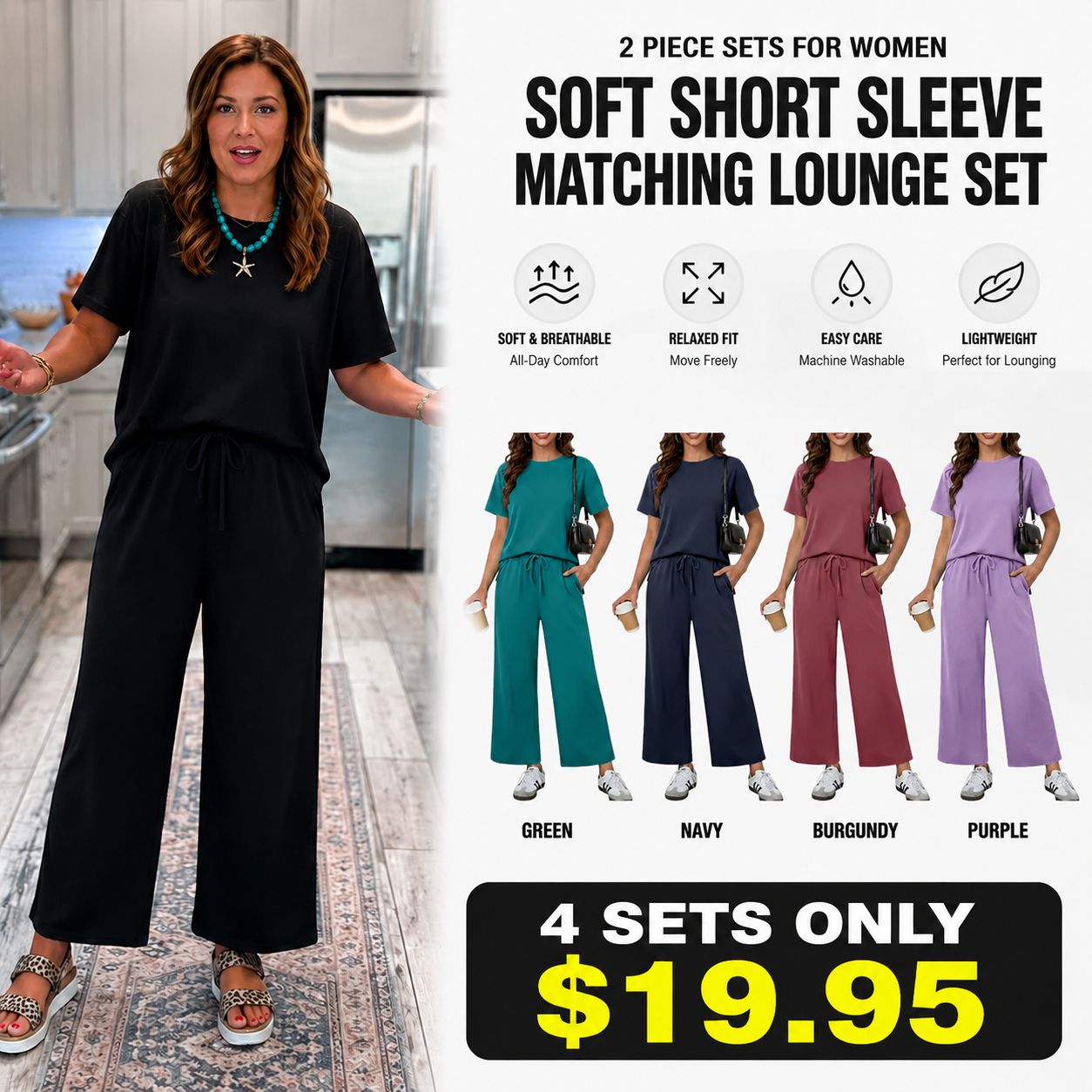 2 Piece Sets for Women - Soft Short Sleeve Matching Lounge Set
