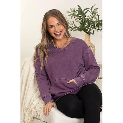Women's Pigment Dyed Cozy V-Neck Sweatshirt