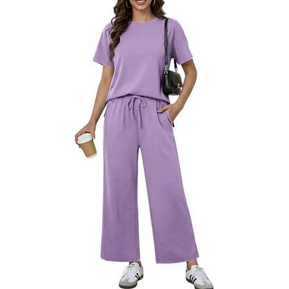 2 Piece Sets for Women - Soft Short Sleeve Matching Lounge Set