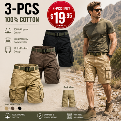 Men's Lightweight Cargo Shorts with Belt & Functional Pockets