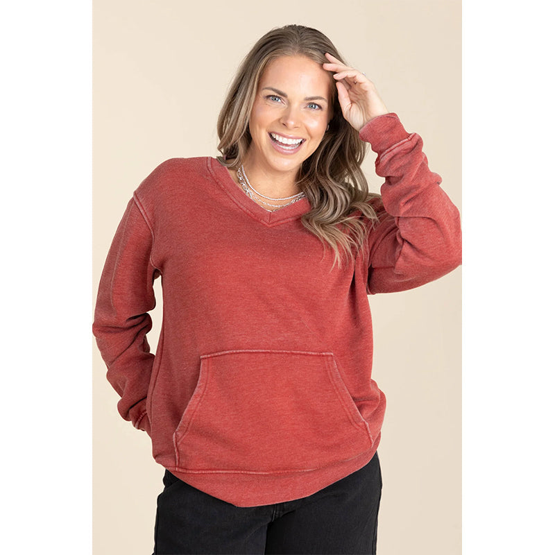 Women's Pigment Dyed Cozy V-Neck Sweatshirt