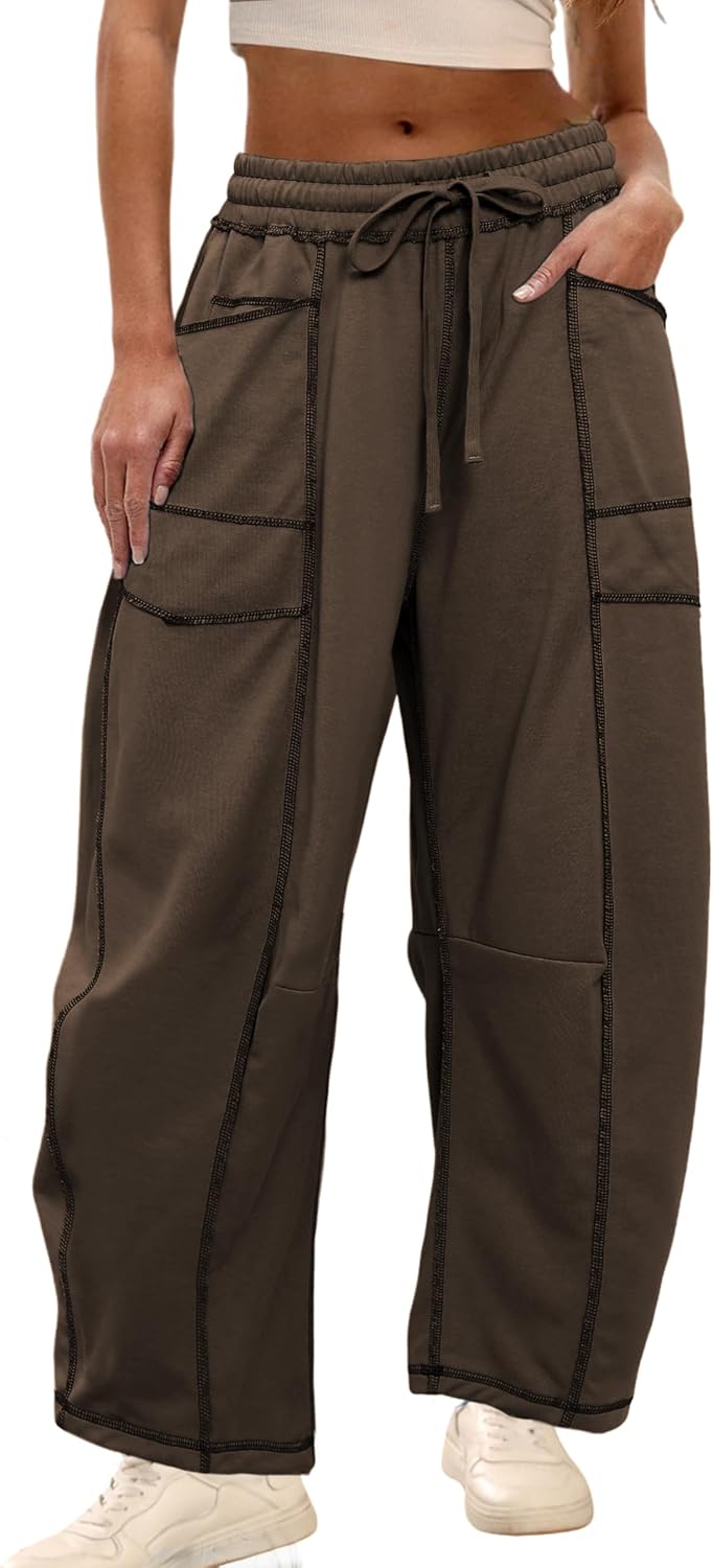 ⚡ Limited Stock – Grab Yours Now! 👇Women's Barrel Sweatpants - Baggy Wide Leg with Pockets & Drawstring