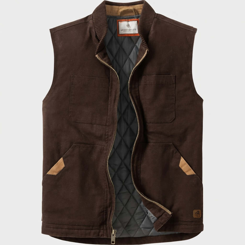 Men's Cotton Canvas Cross Trail Workwear Vest - Menswear, Sleeveless, Zipper-Equipped, Pocketed Casual Top