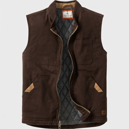 Men's Cotton Canvas Cross Trail Workwear Vest - Menswear, Sleeveless, Zipper-Equipped, Pocketed Casual Top