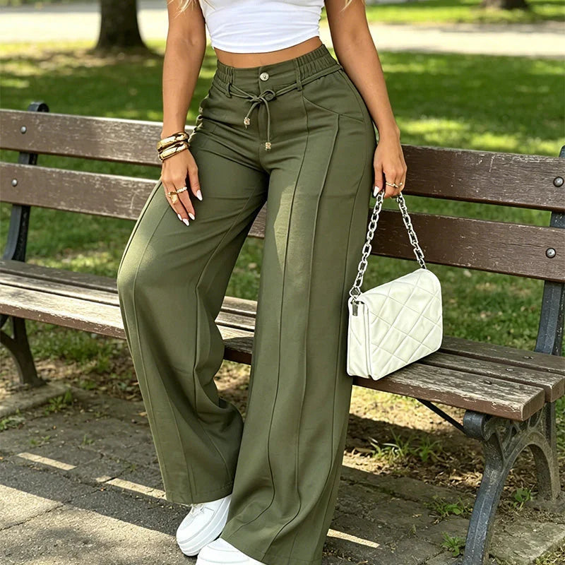 ⚡New Summer Adjustable Drawstring High Waist Wide-Leg Pants