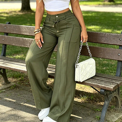 ⚡New Summer Adjustable Drawstring High Waist Wide-Leg Pants