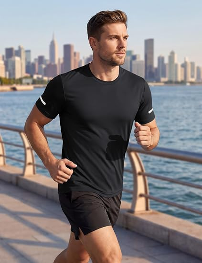 Men's Print Reflective Stripe Sports T-Shirts, Quick Drying Breathable Round Neck T-shirt,Casual Tops for Workout Running