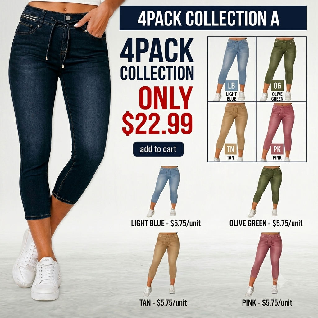 🔥Flash Sale⚡️Wash Contrast Binding Double Button Drawstring Mid Waist Capri Jeans Fit Pants High Stretch Women's Bottoms Streetwear Style