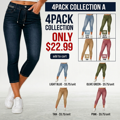 🔥Flash Sale⚡️Wash Contrast Binding Double Button Drawstring Mid Waist Capri Jeans Fit Pants High Stretch Women's Bottoms Streetwear Style