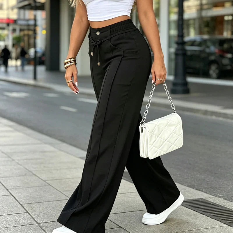 ⚡New Summer Adjustable Drawstring High Waist Wide-Leg Pants