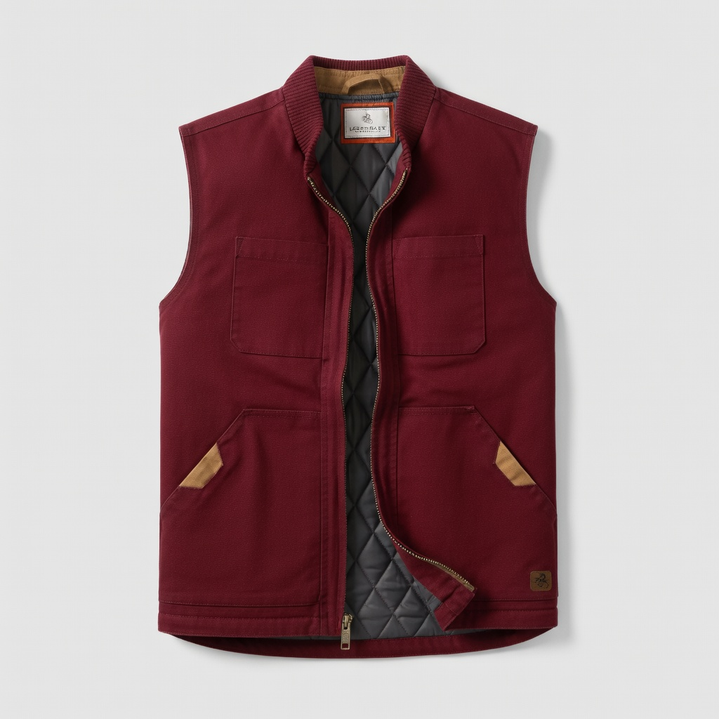 Men's Cotton Canvas Cross Trail Workwear Vest - Menswear, Sleeveless, Zipper-Equipped, Pocketed Casual Top