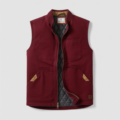 Men's Cotton Canvas Cross Trail Workwear Vest - Menswear, Sleeveless, Zipper-Equipped, Pocketed Casual Top