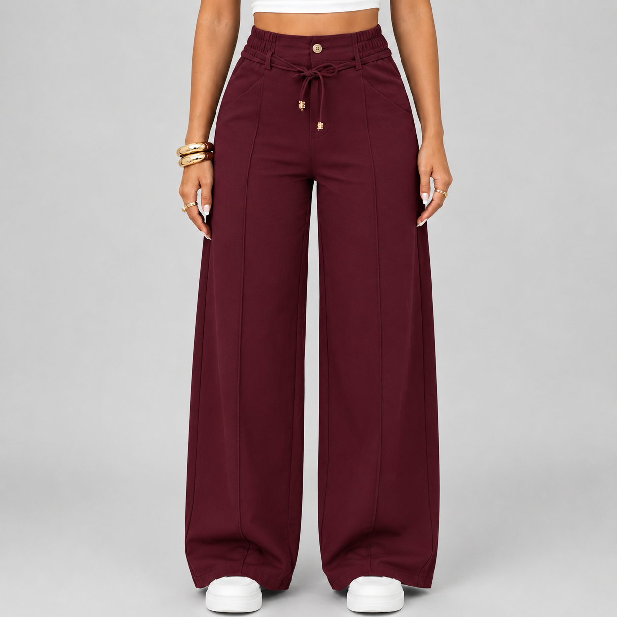 ⚡New Summer Adjustable Drawstring High Waist Wide-Leg Pants