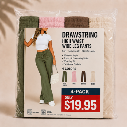 ⚡New Summer Adjustable Drawstring High Waist Wide-Leg Pants