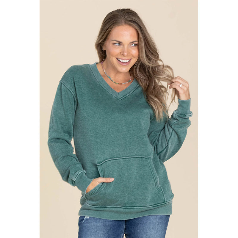 Women's Pigment Dyed Cozy V-Neck Sweatshirt
